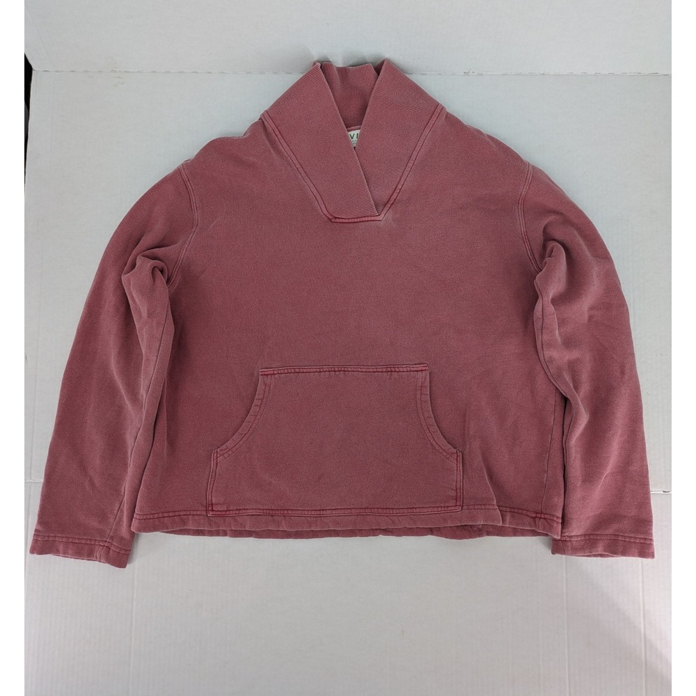 Orvis Sweatshirt Men Large Dusty Rose Red Shawl Collar Kangaroo Pocket Y2K Faded